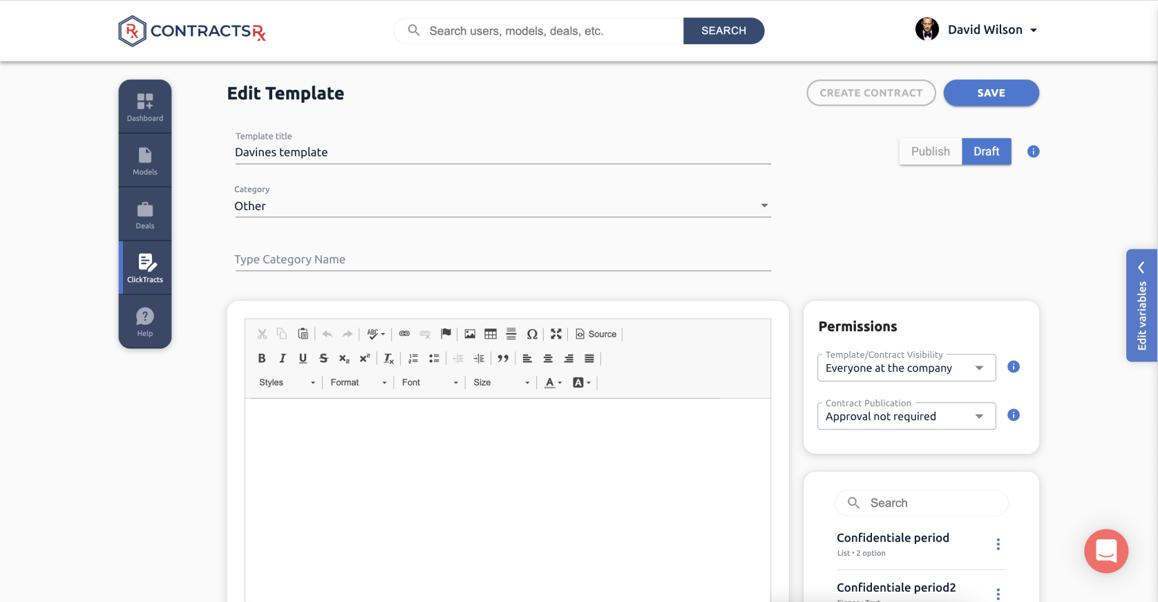 Create contract template feature Contact management software - Features